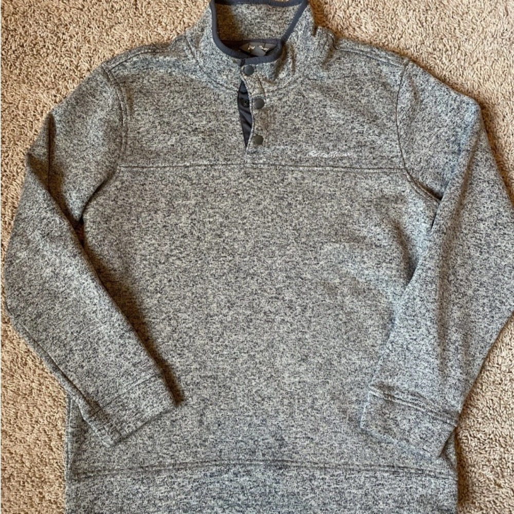 Eddie Bauer Sweater Mens XL Gray Radiator Fleece Snap Front Pullover Cozy Mock